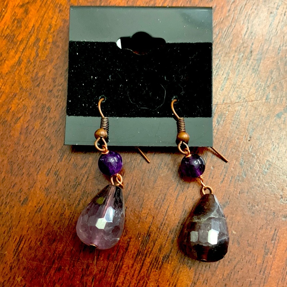 Handmade Natural Purple Amethyst Stone Earrings ~ Unworn on Original Card